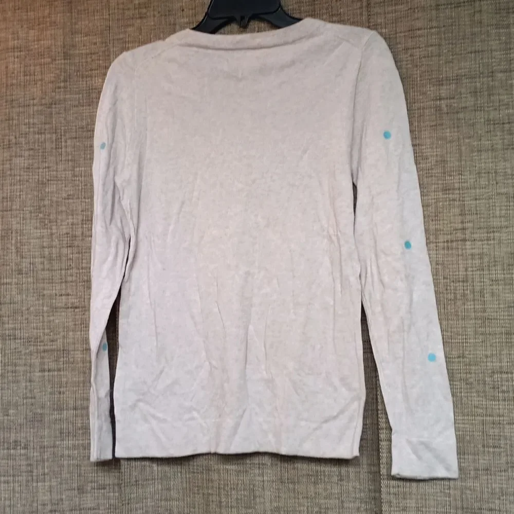 J. Crew Cream Fine Cotton Sweater with Blue Polka Dots